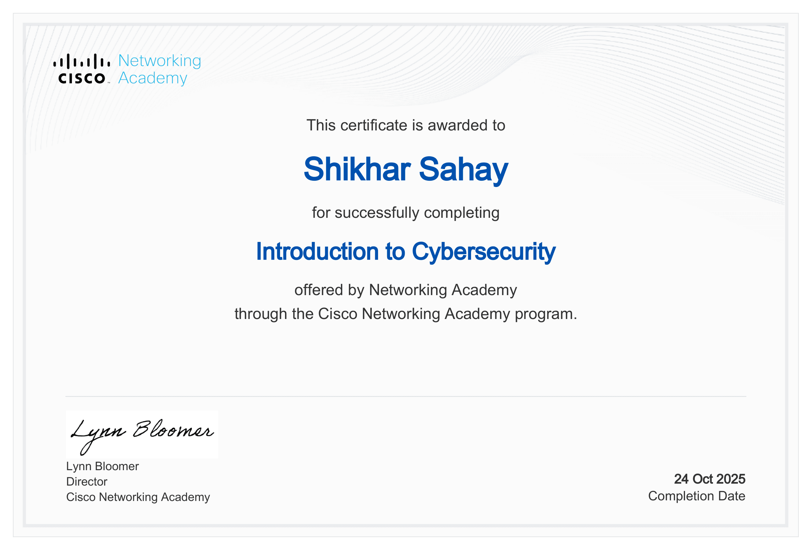 Introduction to Cybersecurity certificate