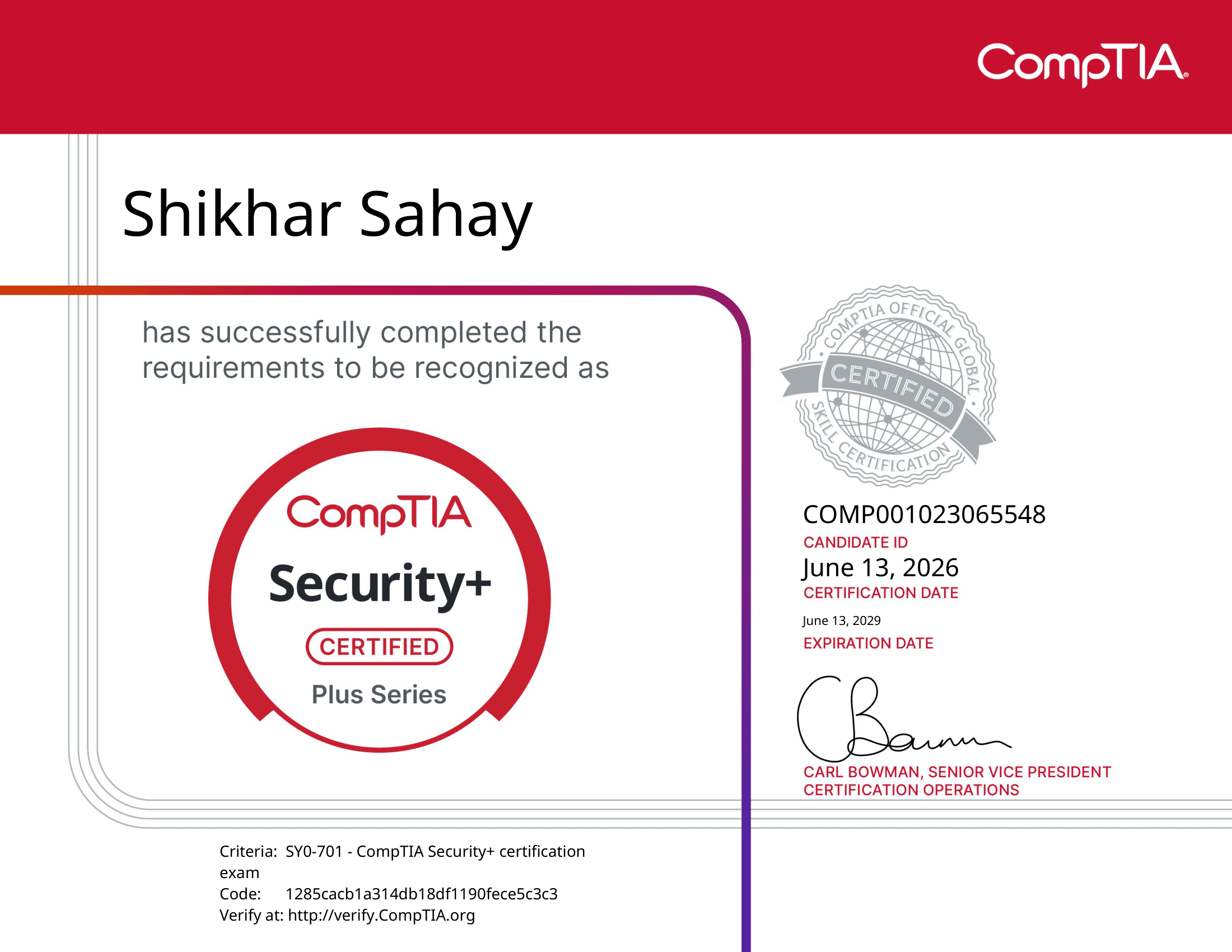 CompTIA Security+ certificate